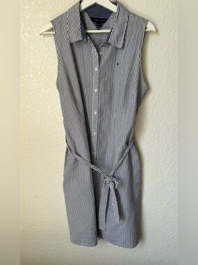 Tommy Hilfiger Striped Sleeveless Shirt Dress with Belt - EUC